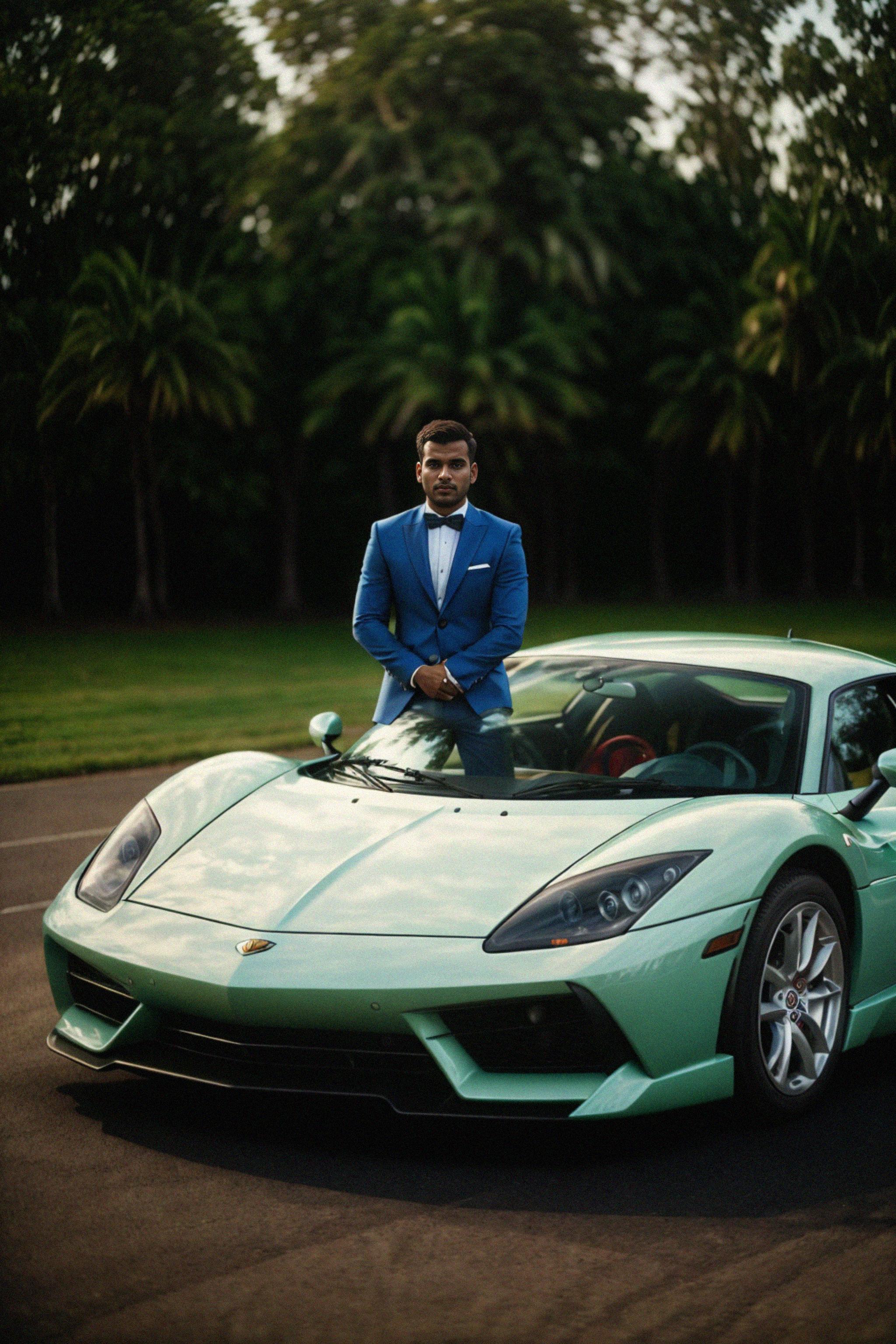 Man wearing suit posing in front of a sports car - #7570068 - Royalty ...
