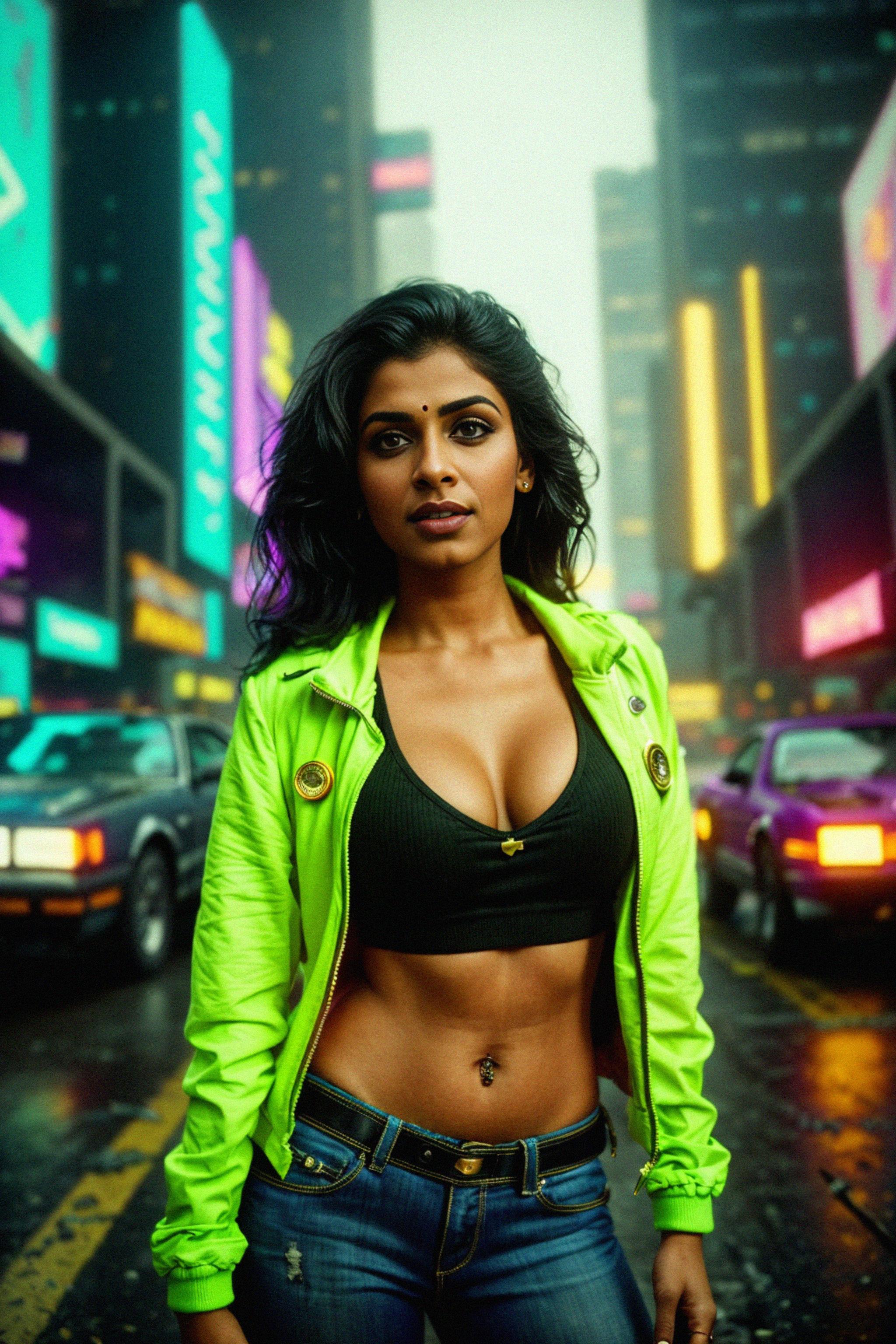 A detailed portrait of hot sexy woman actress wearing jacket standing in str. 7575564 Royalty Free AI Photo Generator