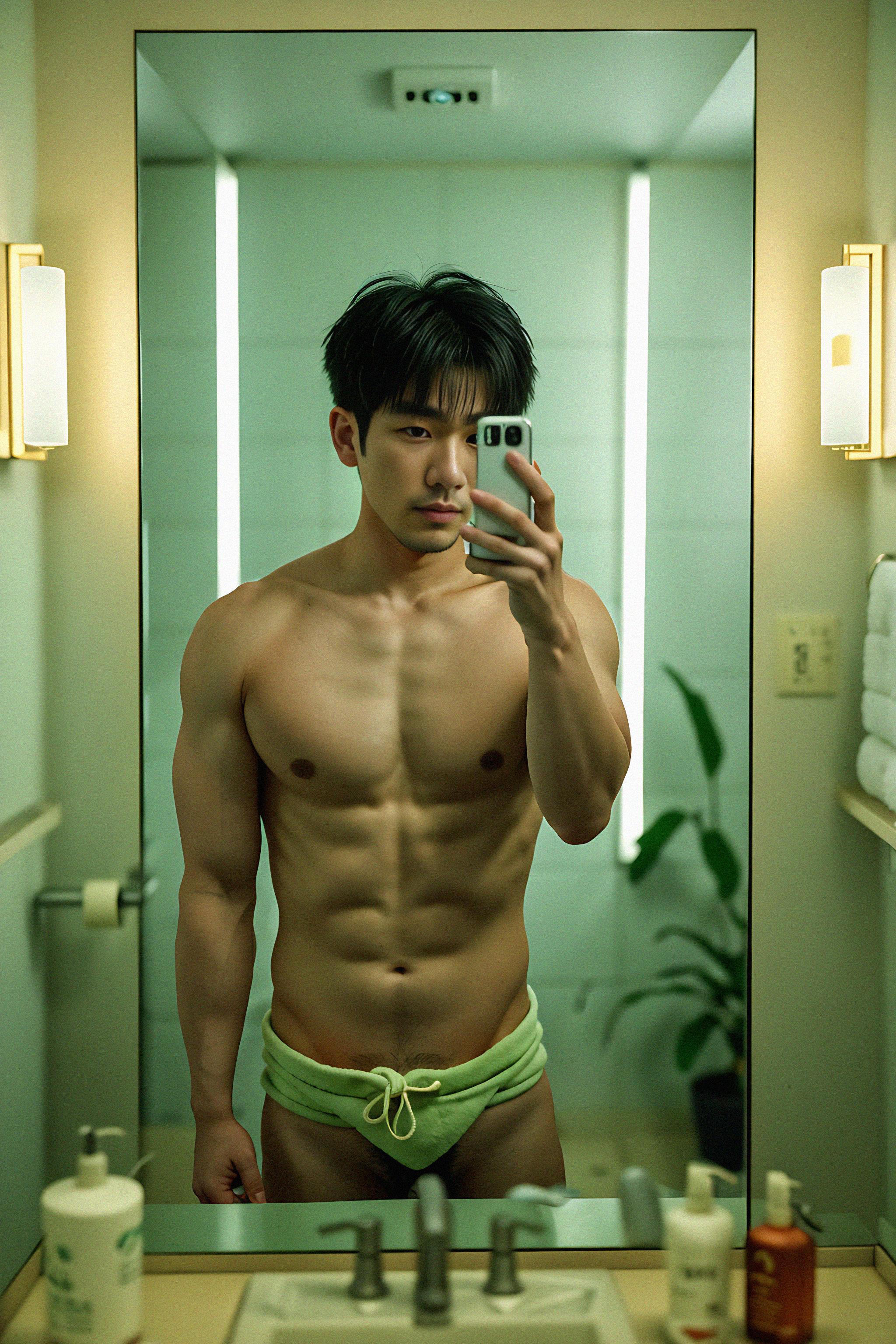 Beautiful man taking a selfie in bathroom mirror - #7588073 - Royalty ...