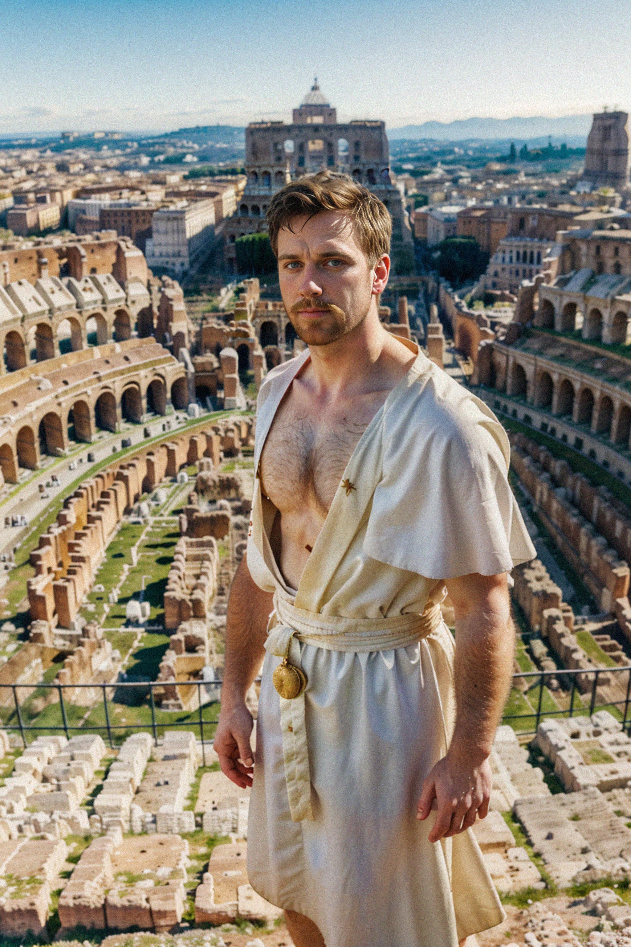 Grand and historical man in Rome wearing a traditional Roman stola/toga ...