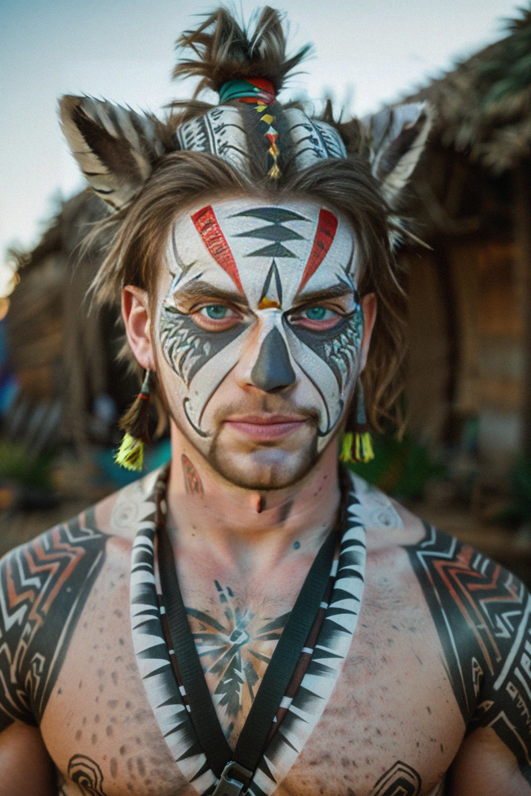 A man with a tribal face paint design, adding an element of tribal and  cultu... - #7724948 - Royalty Free - AI Photo \u0026 Video Generator, image size:2048x3072