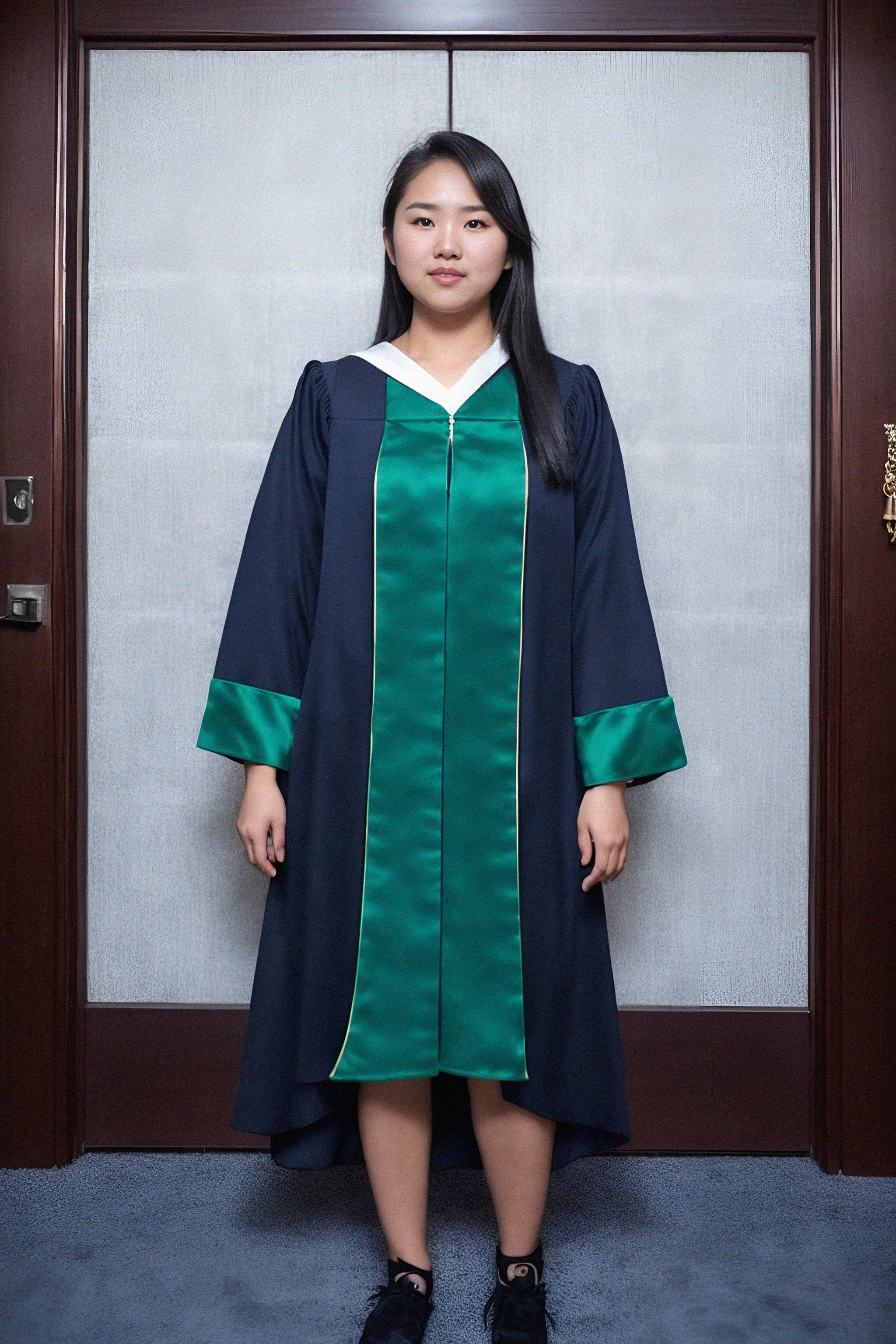Graduated Model A graduate woman in their academic gown, holding a key or a keychain ...
