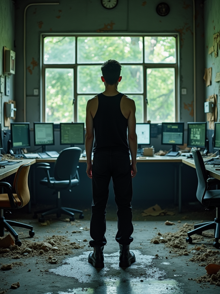 Man inside the chernobyl nuclear reactor control room, standing among ...