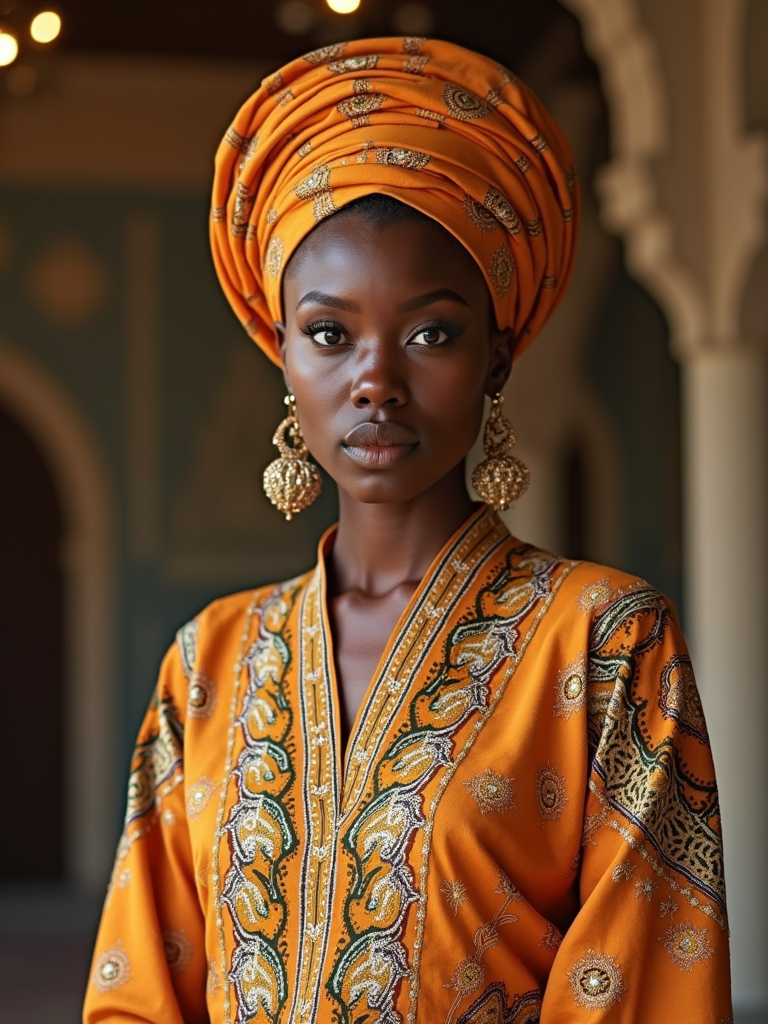 A stunning woman in a modern modest outfit with traditional elements ...