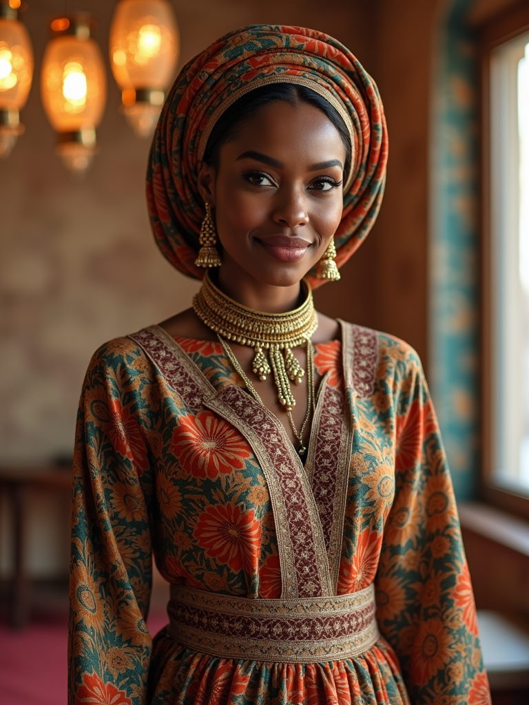 A stunning woman in a modern modest outfit with traditional elements ...