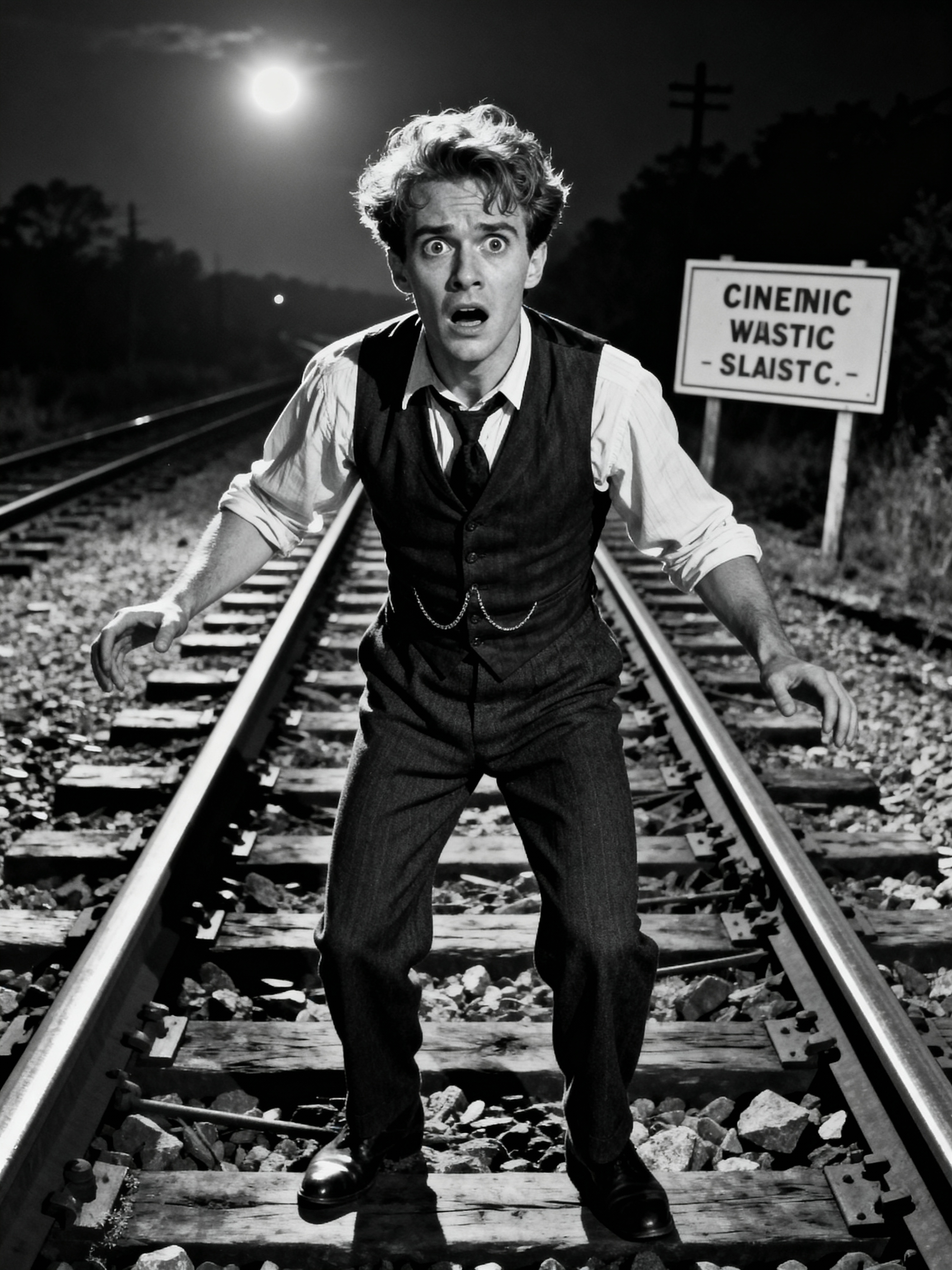 Black and white 35mm film of man as a 1920s silent film hero on ...