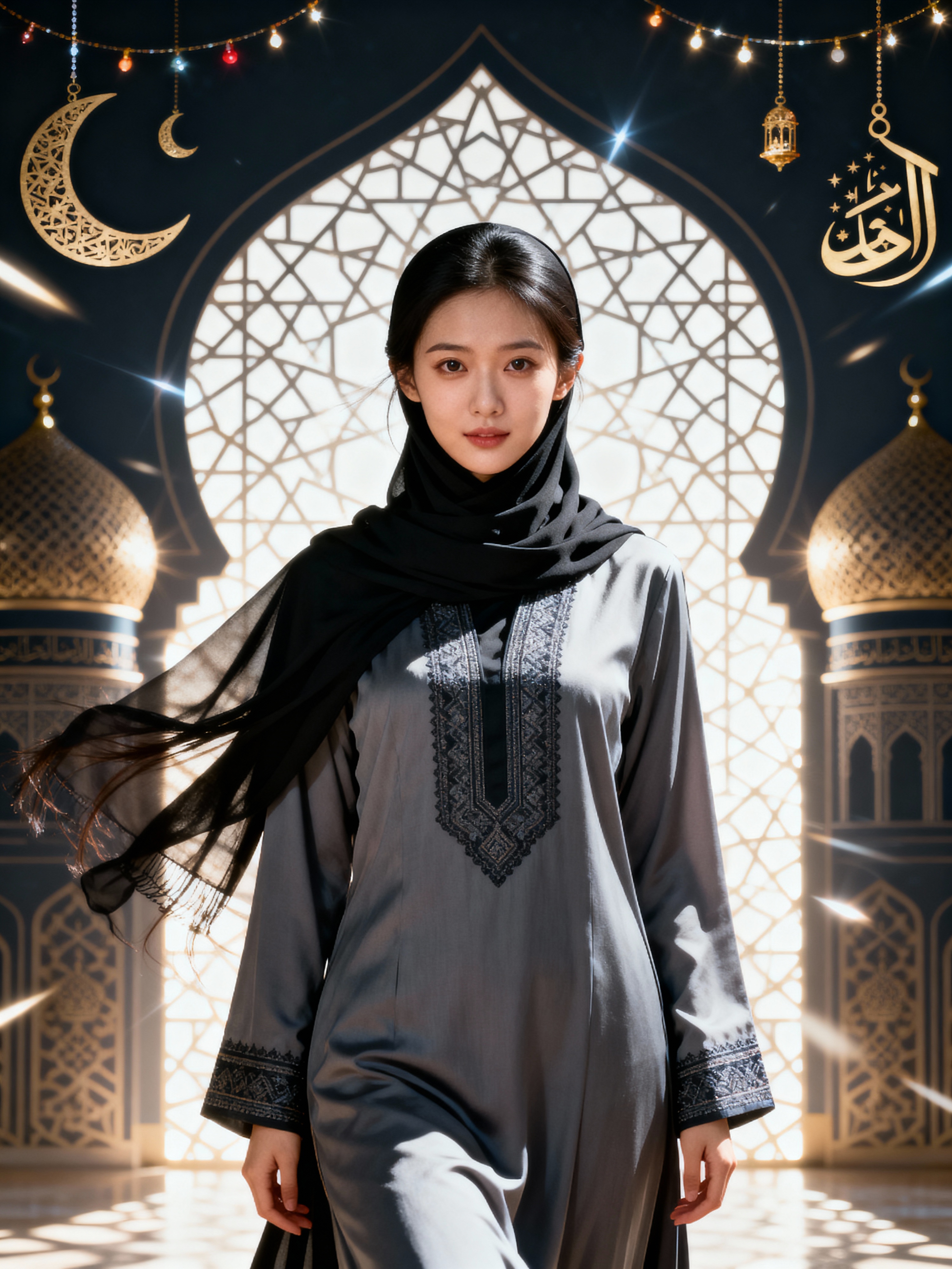 A stunning woman in a modern modest outfit with traditional elements ...