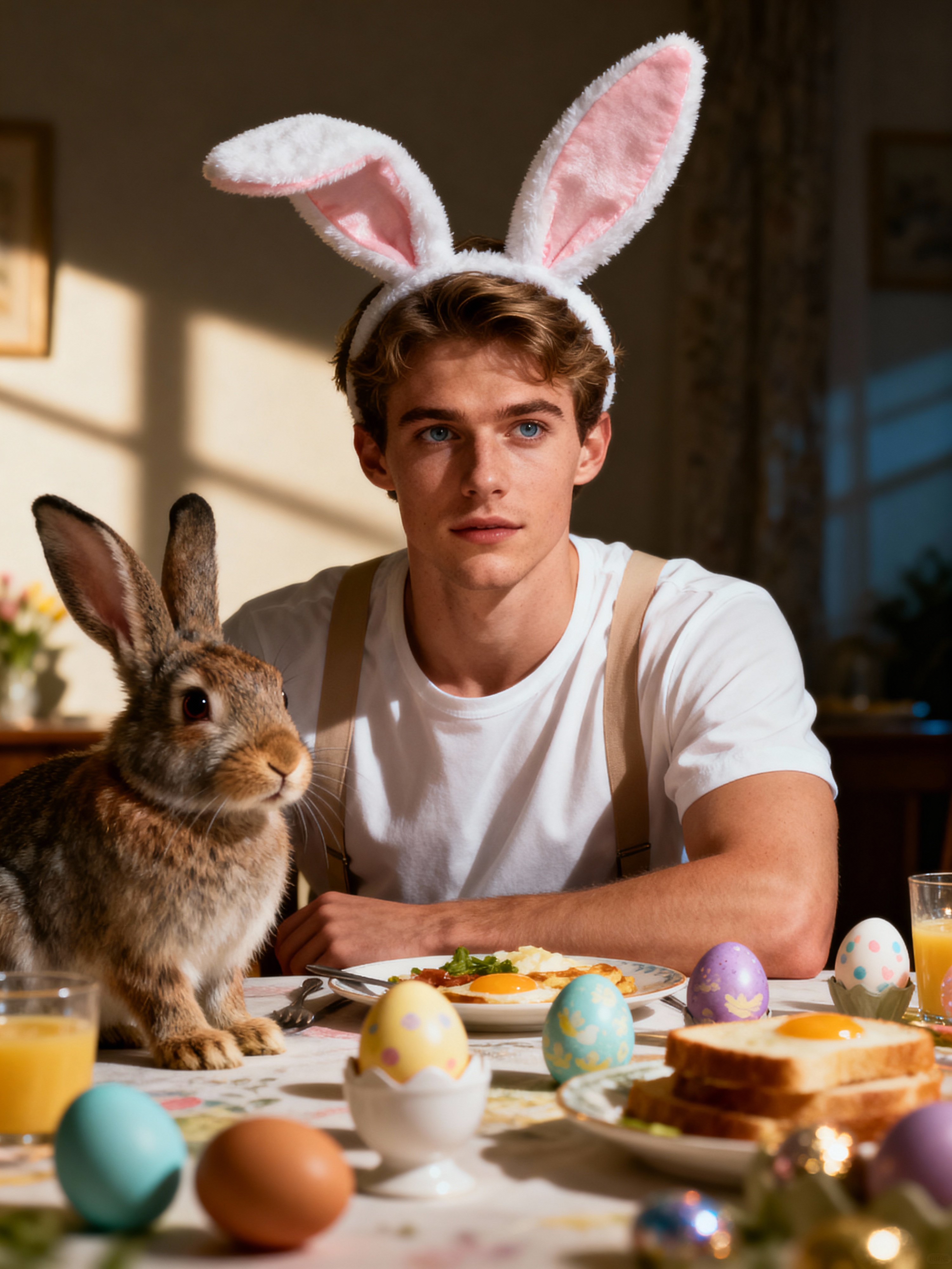 Man Dressed Up For Easter With Easter Bunny Ears At The Easter 