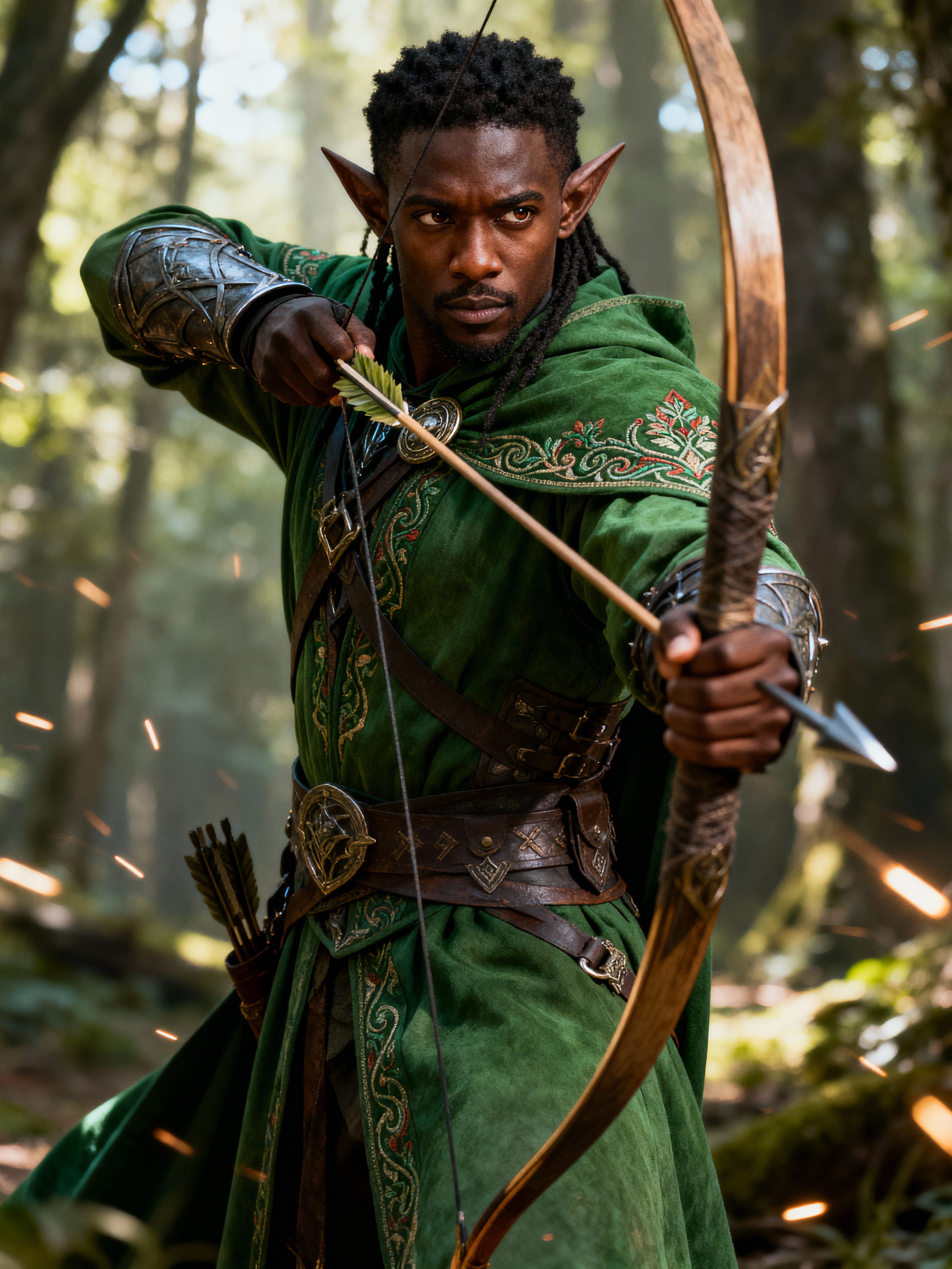 Man as a Medieval Elf Archer Warrior in Green Robe - #25502296 ...